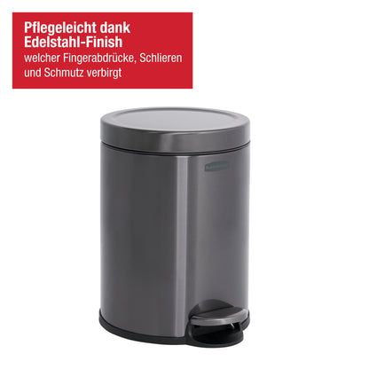 Runder Edelstahl‑Tretabfalleimer, 6L, Edelstahl