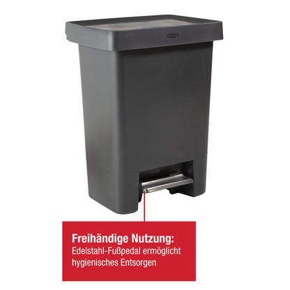 Rechteckiger Tretabfalleimer aus Kunststoff, Doppelbehälter für Abfall & Recycling, 71 l, anthrazitfarben