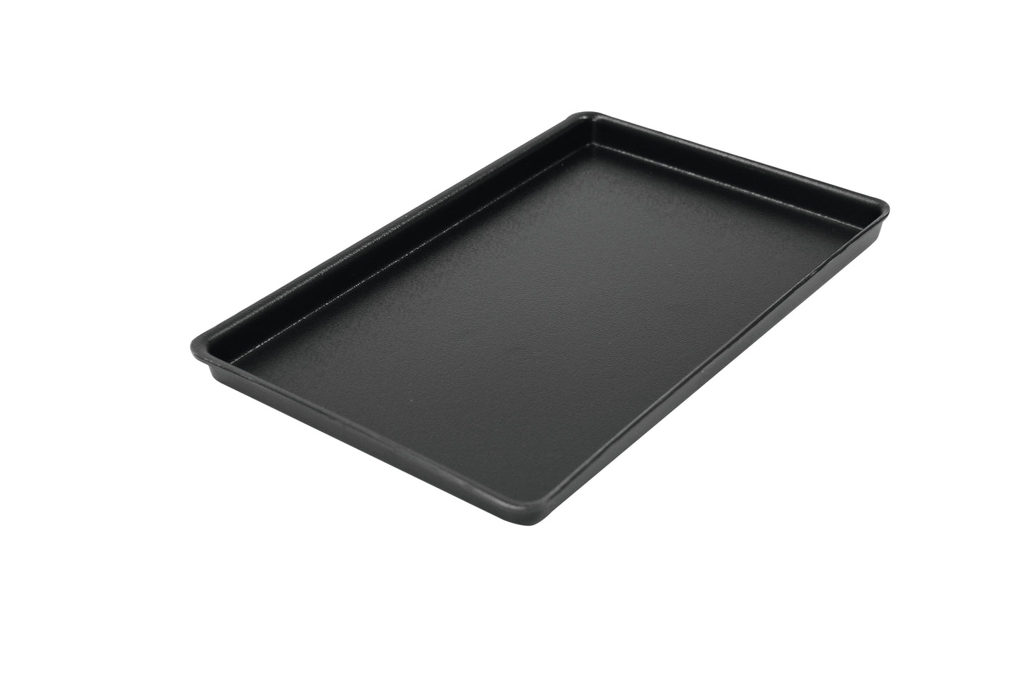 Schwarze Gastro-Servierplatte aus Kunststoff.