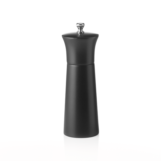 Schwarze Pfeffermühle auf weißem Hintergrund.