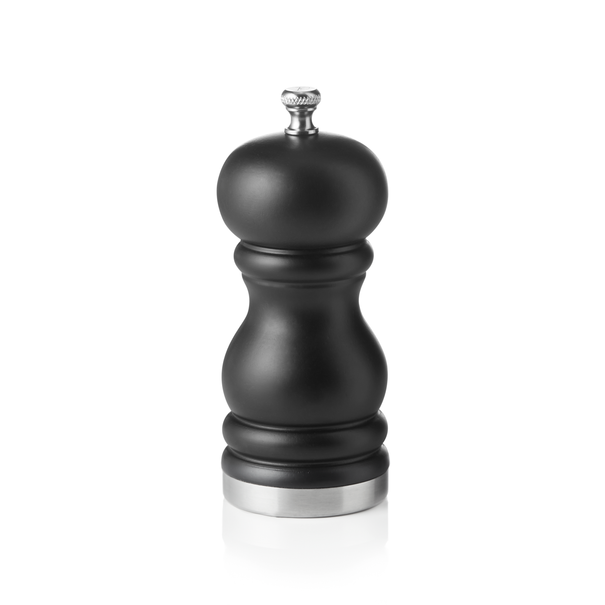 Schwarze Pfeffermühle auf weißem Hintergrund.