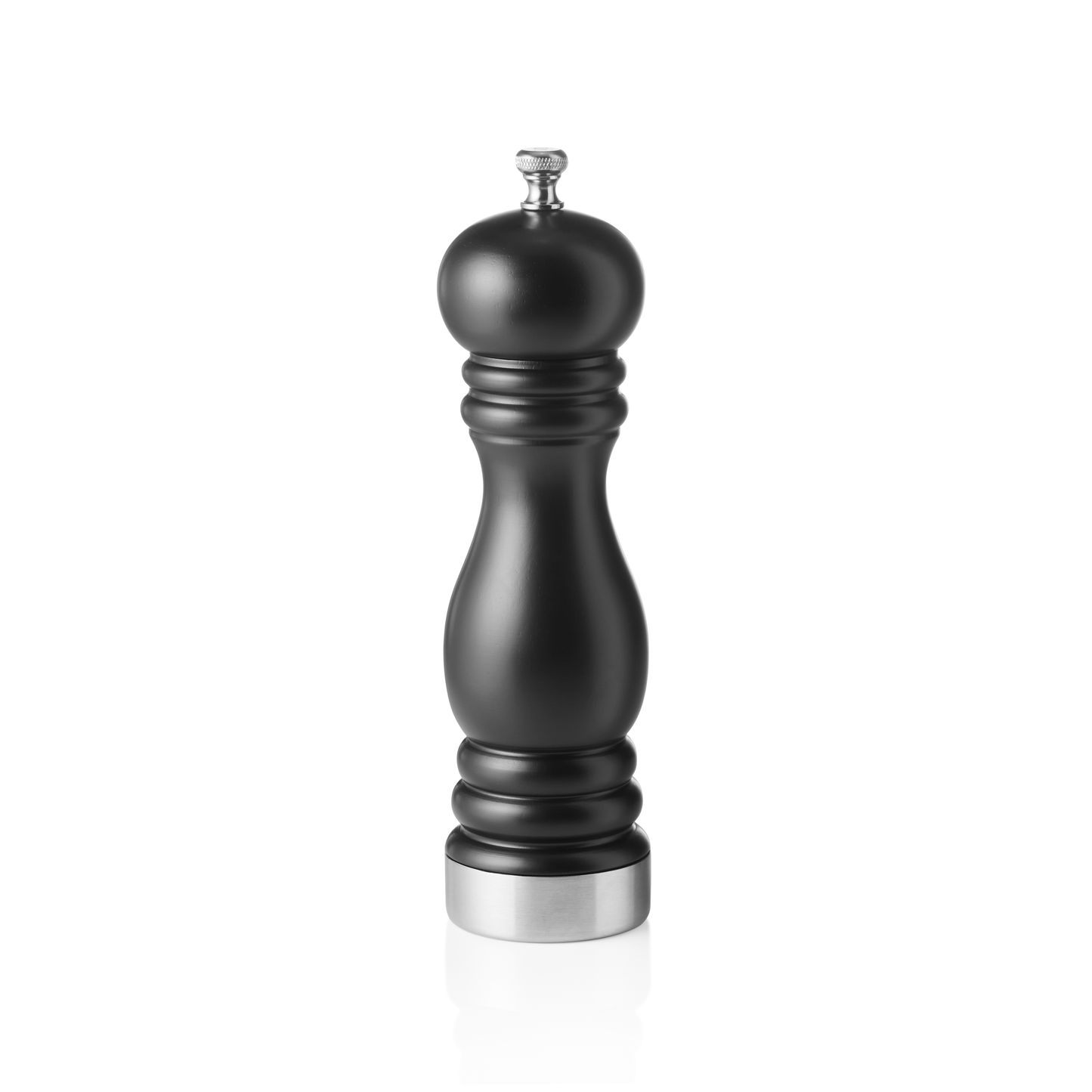 Schwarze Pfeffermühle auf weißem Hintergrund.