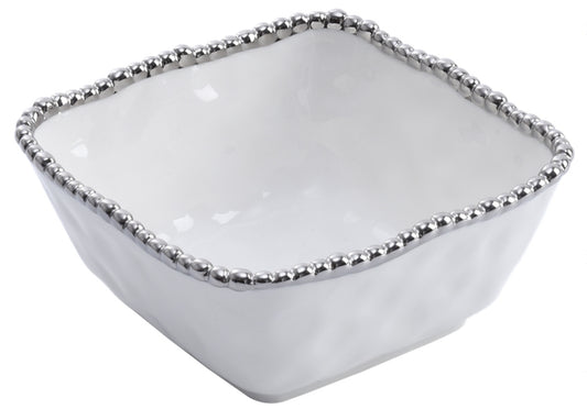 Weiße Schale mit silberner Bead-Umrandung