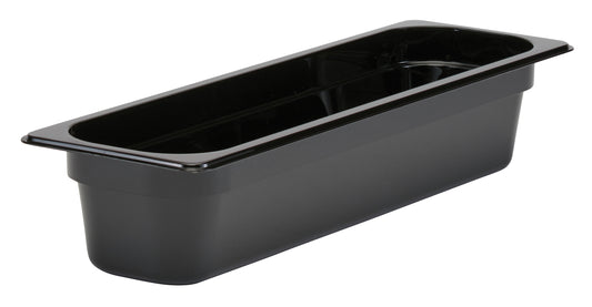 Schwarze GN-Behälter aus Kunststoff.