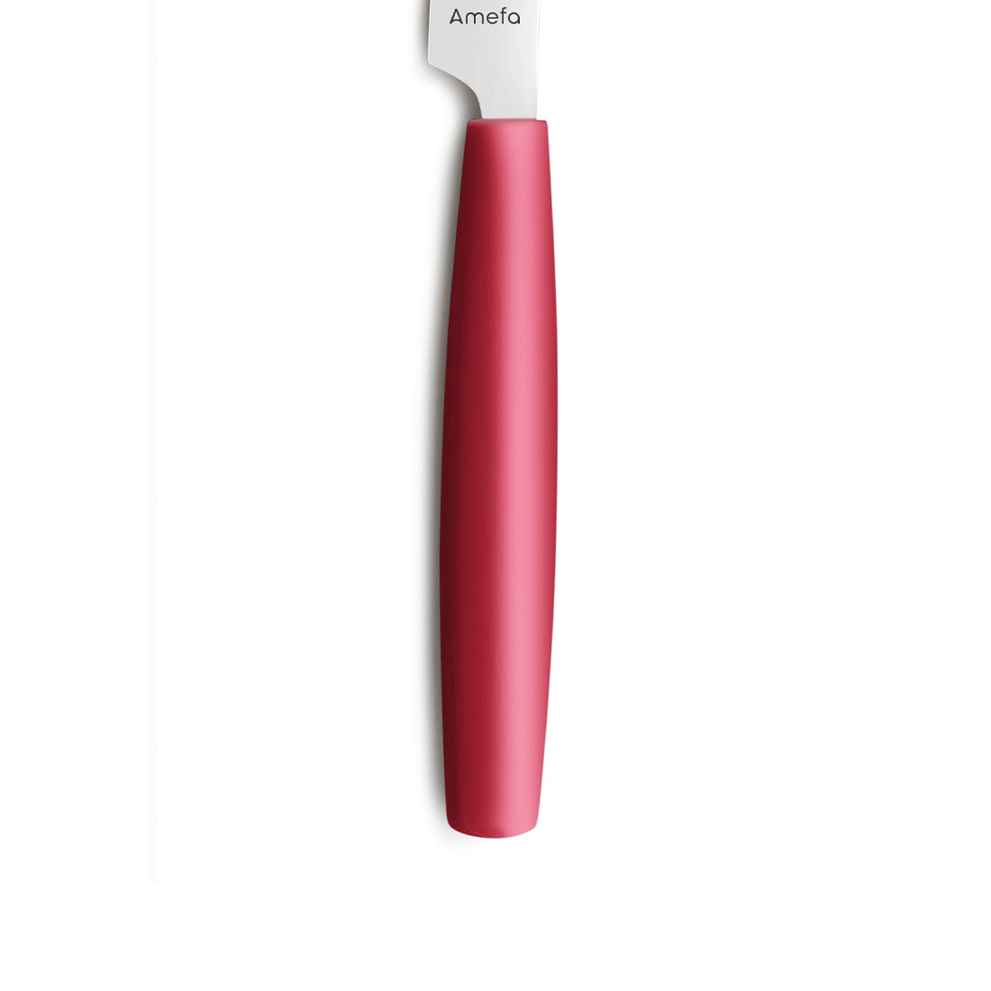 Rotes Messer mit Edelstahlklinge, vertikal positioniert.