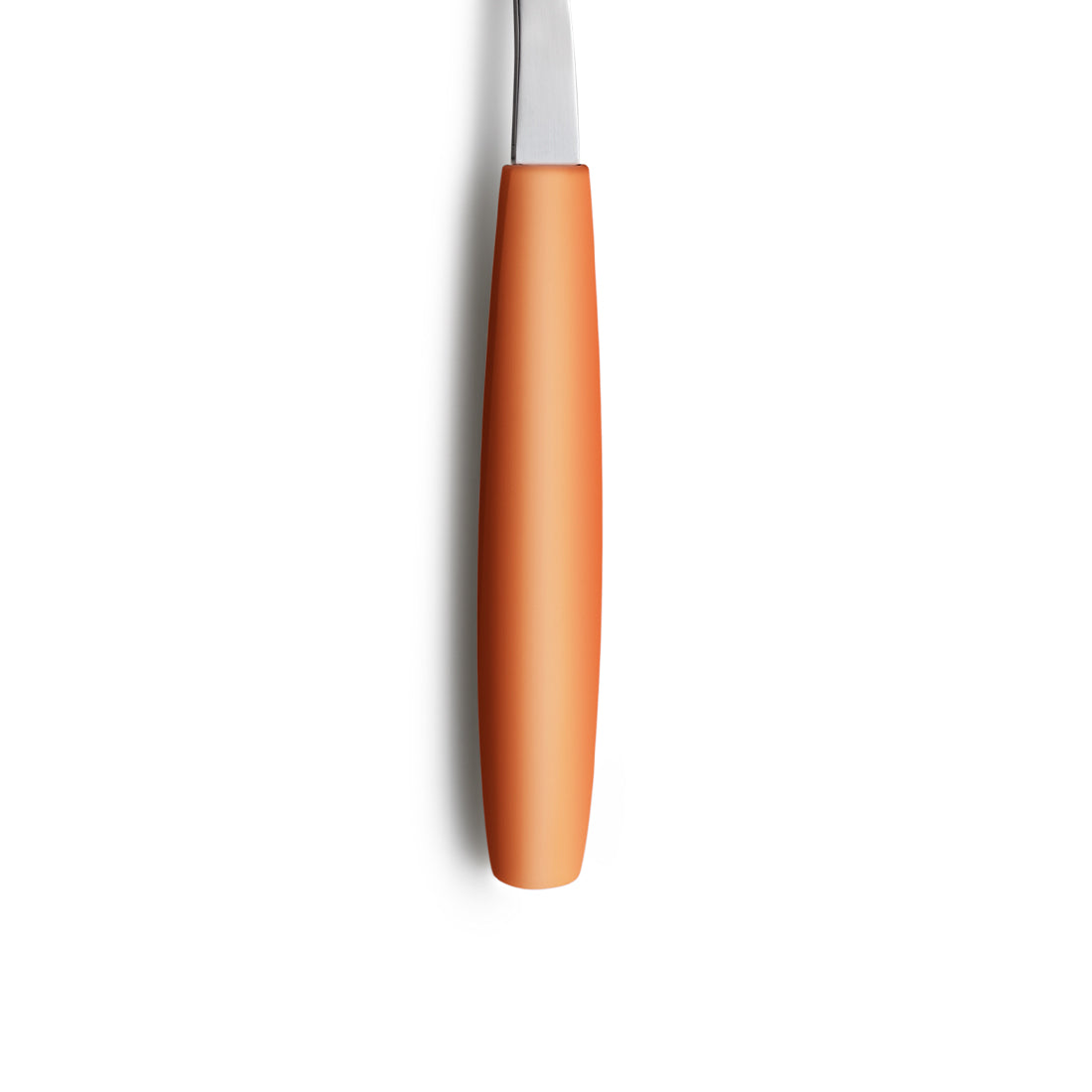 Orangener Griff eines Küchenmessers.