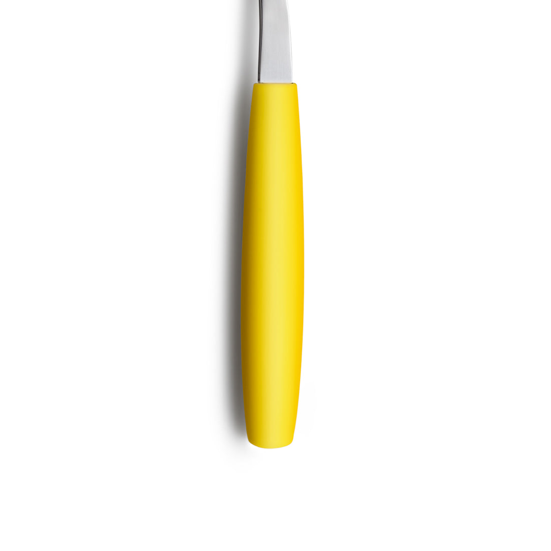 Gelber Griff eines Küchenmessers, Nahaufnahme.