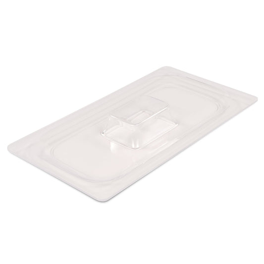 Transparenter GN-Behälterdeckel mit Griff.