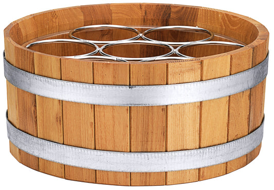Holzfass mit Flaschenring für Wein.