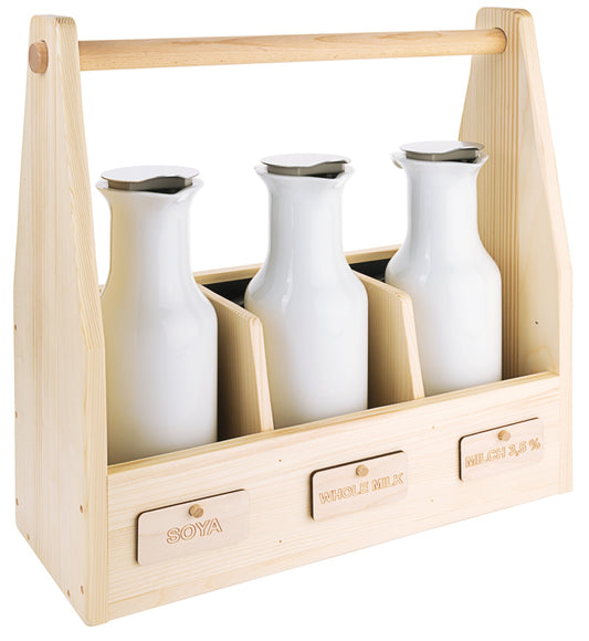Milchflaschen in Holzbox