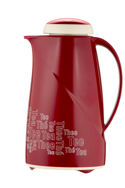 Rote Teekanne mit Schriftzug "Tea".