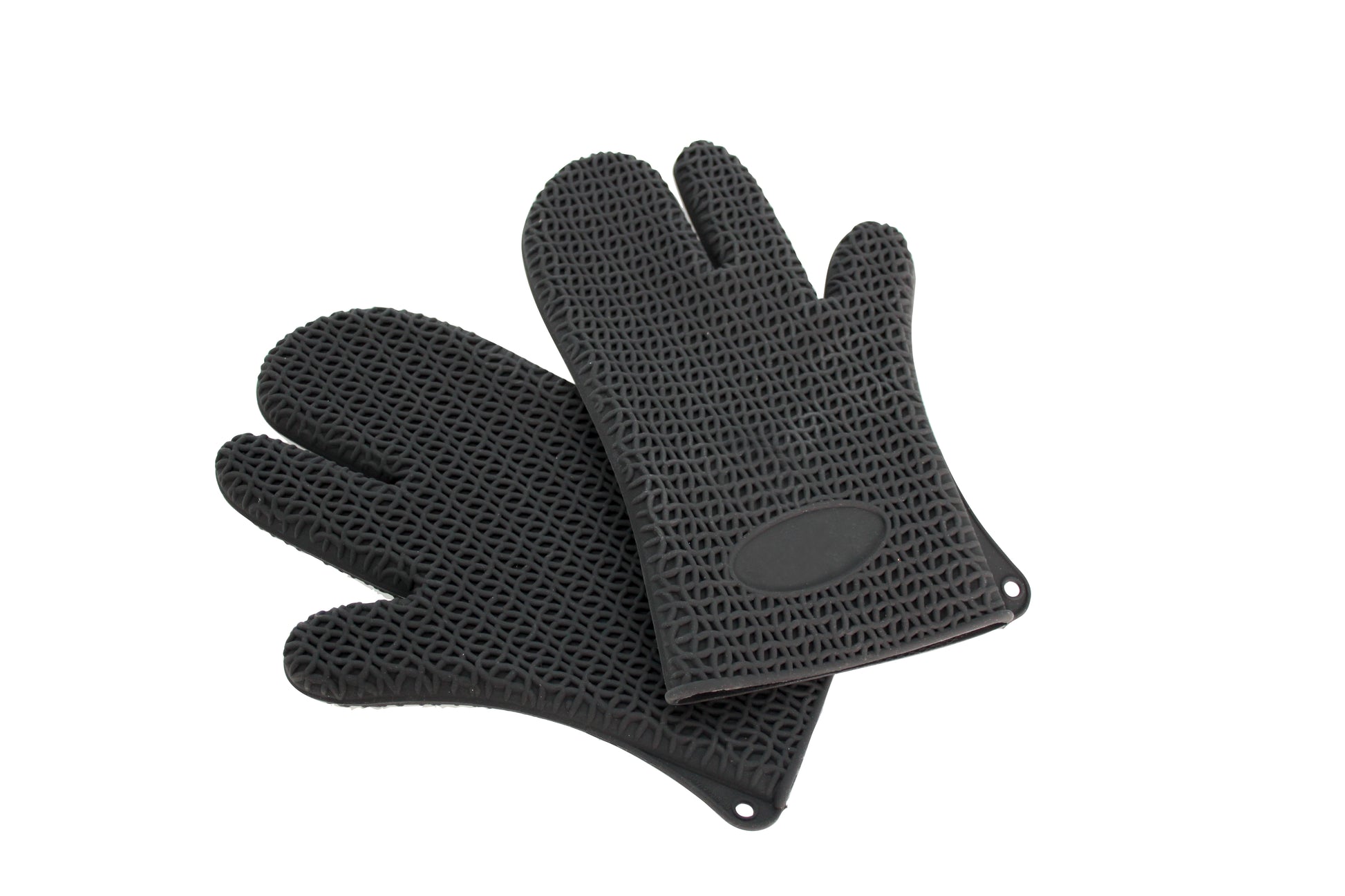 Schwarze Ofenhandschuhe für Gastronomie.