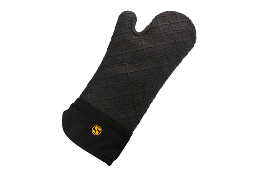 Schwarze Ofenhandschuh für Gastronomie.