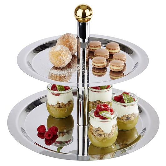 Zweistöckige Etagere mit Desserts.