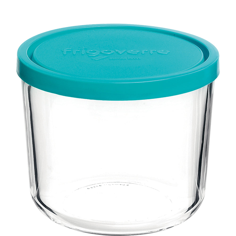 Glasbehälter mit türkisem Deckel