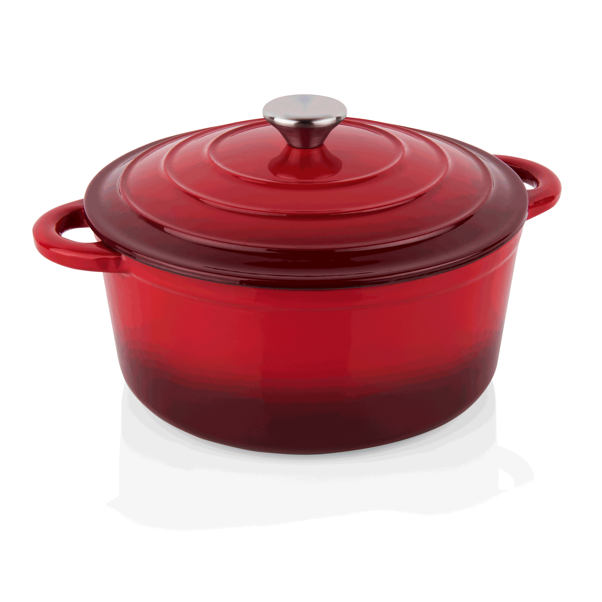 Roter Kochtopf mit Deckel.