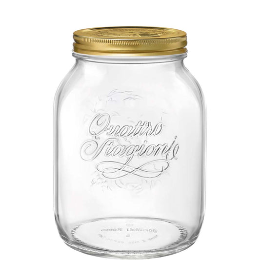 Einmachglas mit goldenem Deckel.