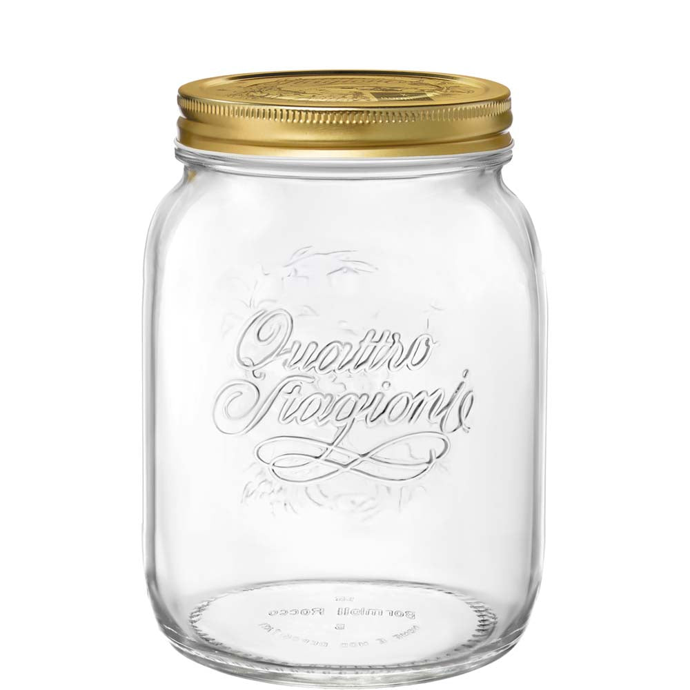 Leeres Glas mit goldenem Deckel