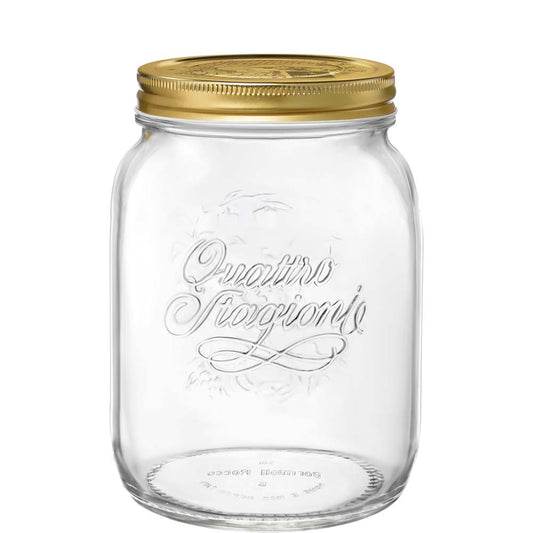Leeres Glas mit goldenem Deckel