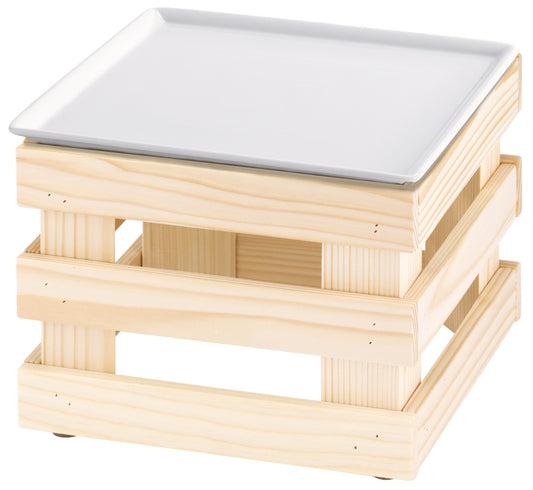 B2B Gastronomie, Servierwagen, Holz, weißes Tablett