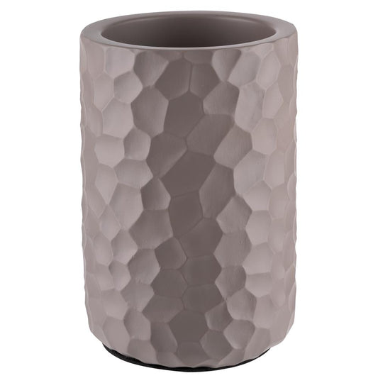 Grauer, strukturierter Behälter, zylindrisch.