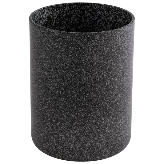 Schwarzer, zylindrischer Behälter, Granitoptik.