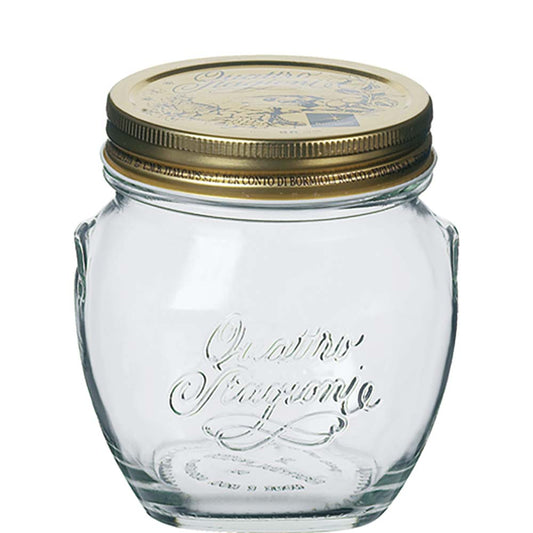 Einmachglas mit goldenem Deckel.