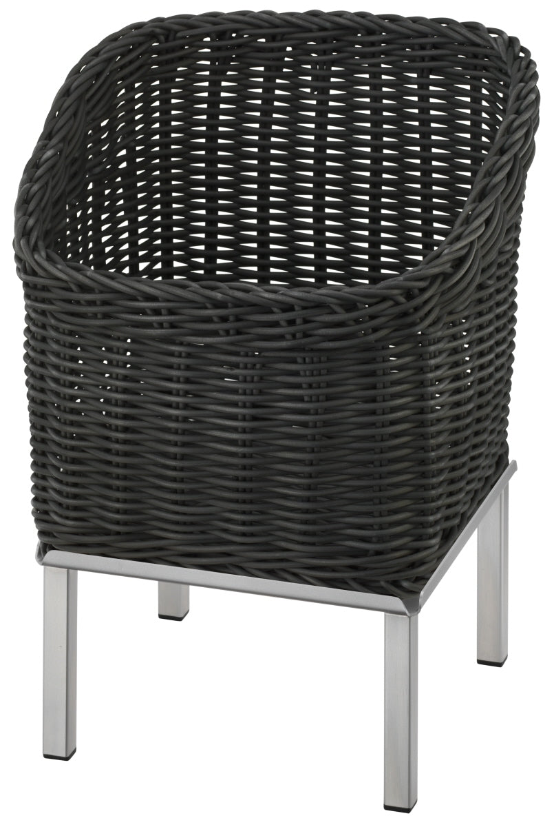 Gartenstuhl aus Rattan, schwarz, Metallbeine