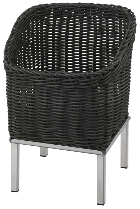 Gartenstuhl aus Rattan, schwarz, Metallbeine