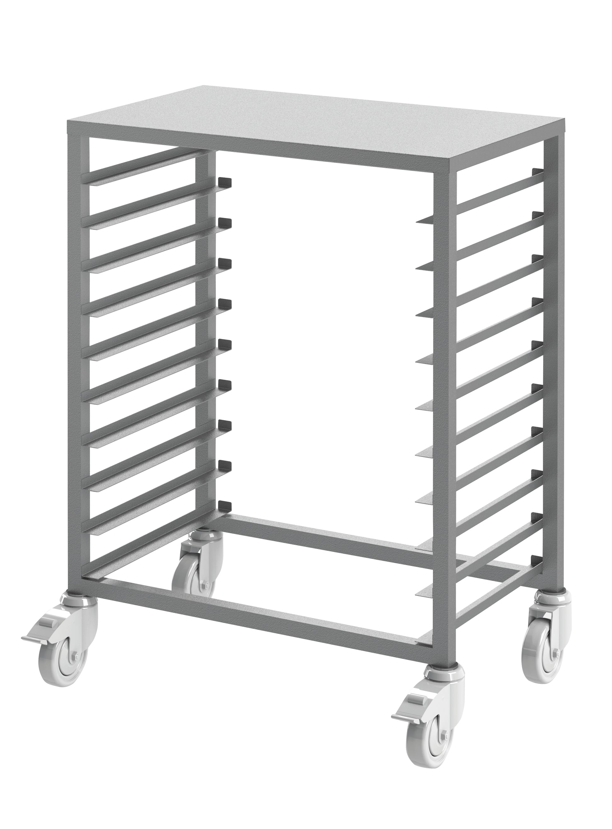 Mobiler Gastronomietisch mit Rollen.