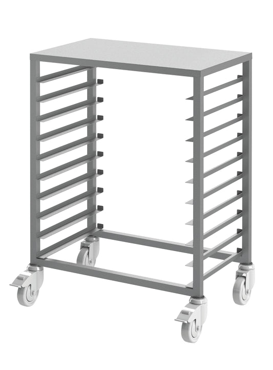 Mobiler Gastronomietisch mit Rollen.