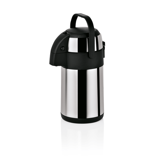 Thermoskanne aus Edelstahl, schwarz.