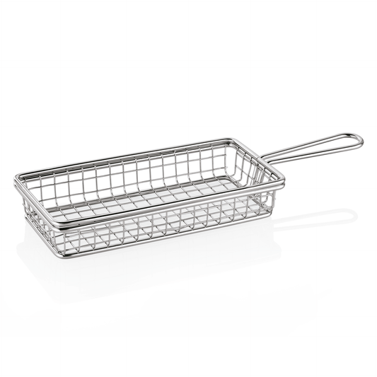 Metallkorb mit Griff für Pommes.