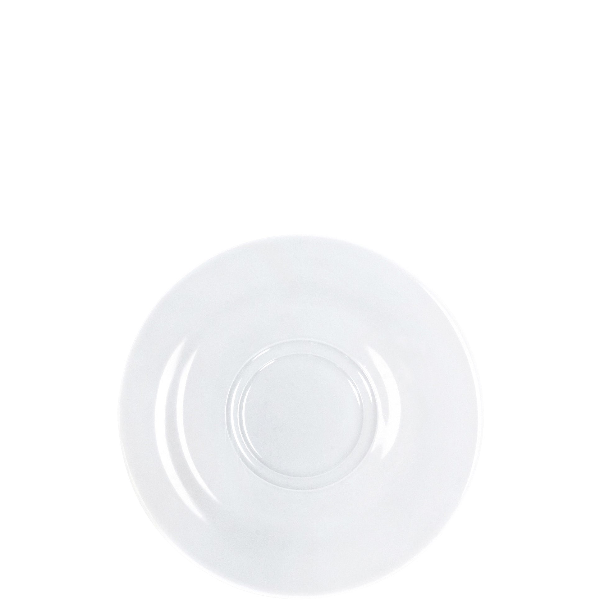 Weiße Porzellanuntertasse, schlichtes Design.