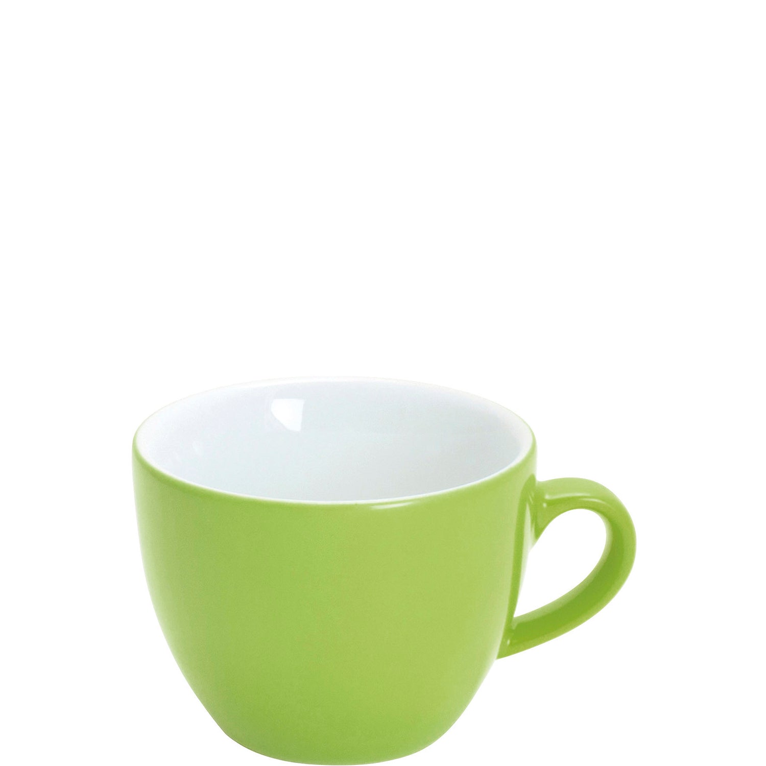 Grüne Kaffeetasse, Nahaufnahme, weißer Hintergrund