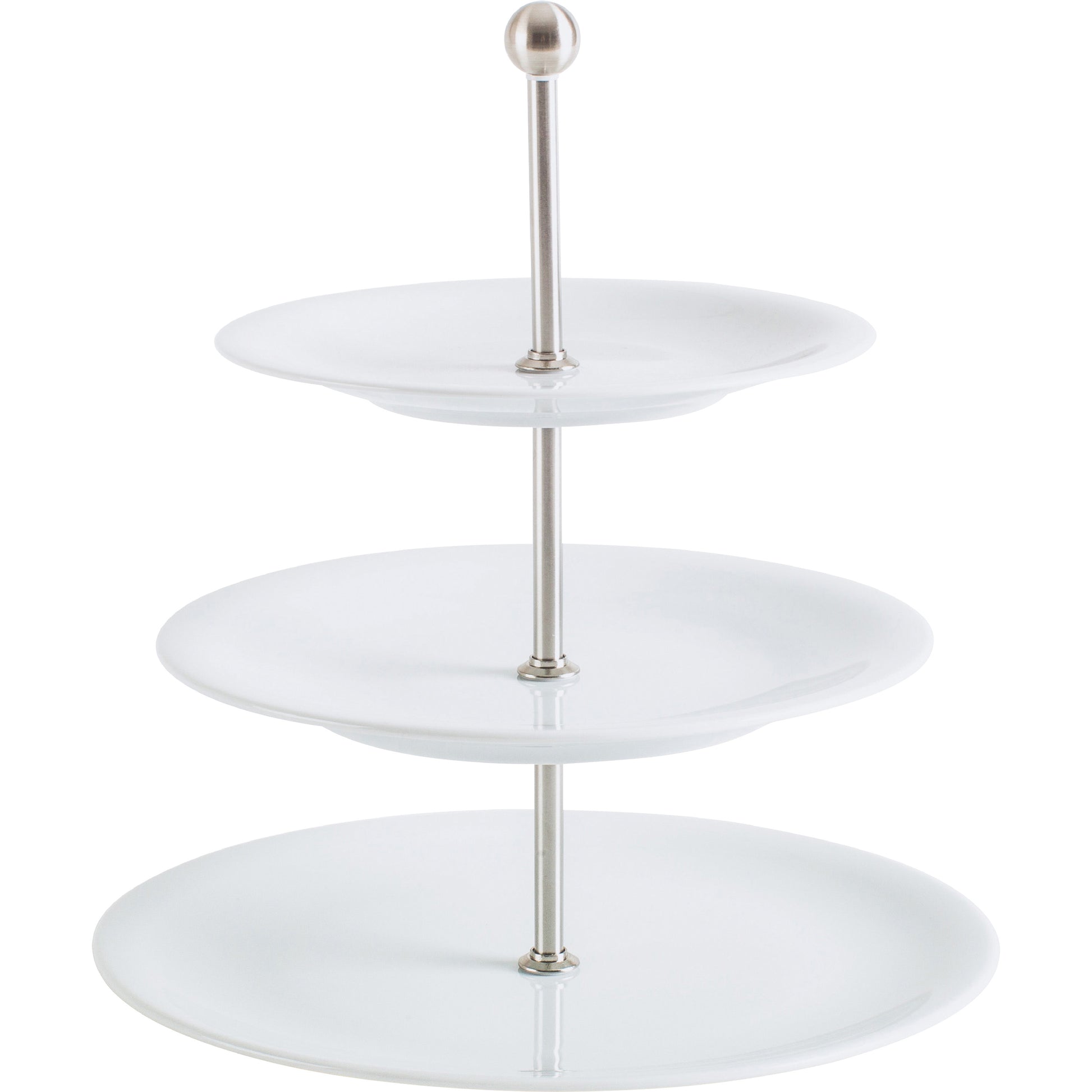 Dreistöckige Porzellan-Etagere für Gastronomie.