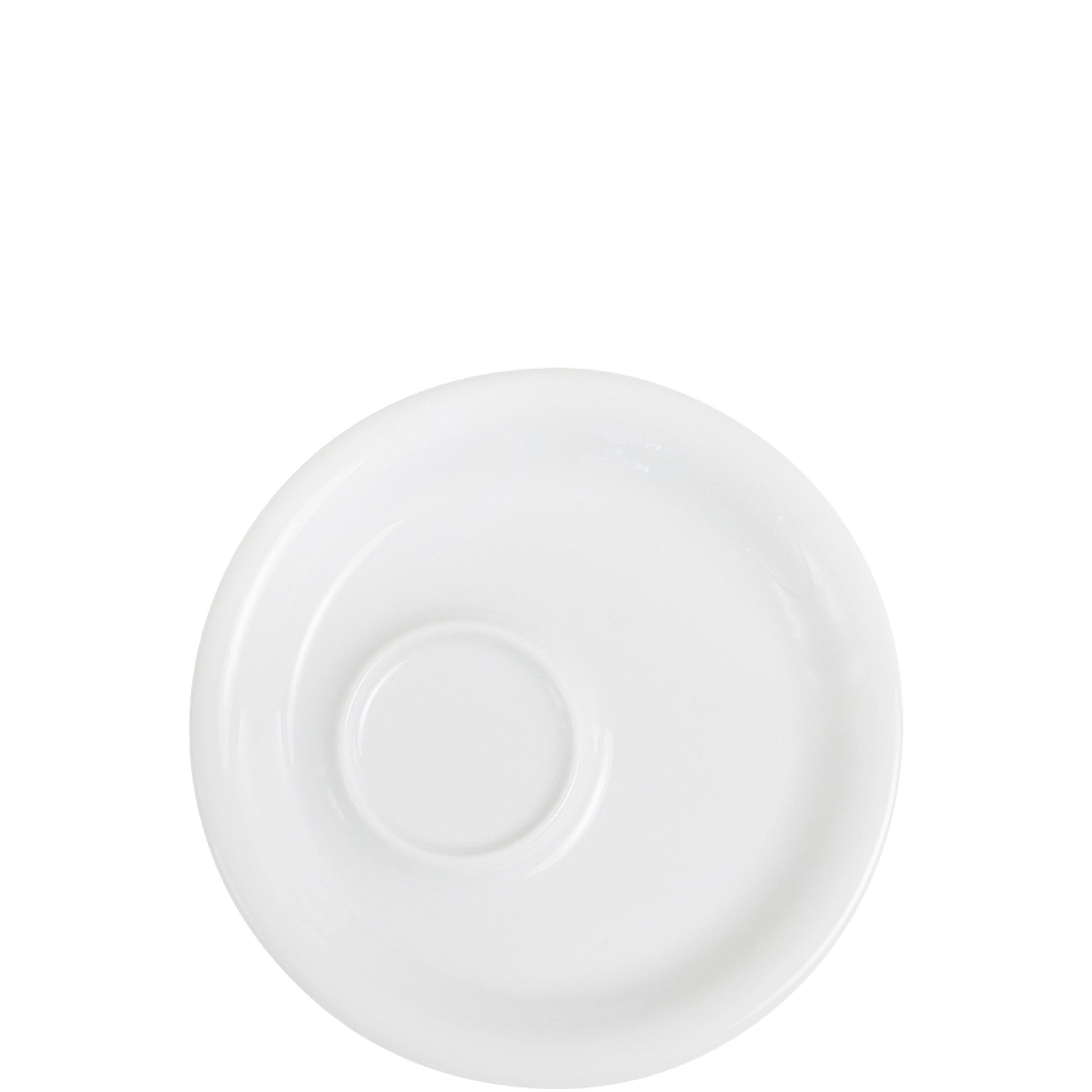Weiße Porzellanuntertasse, schlichtes Design.