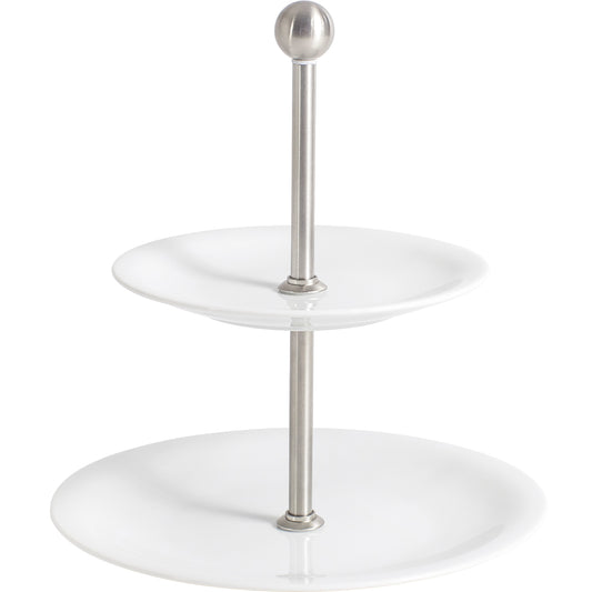 Zwei-stöckige Etagere aus Porzellan.