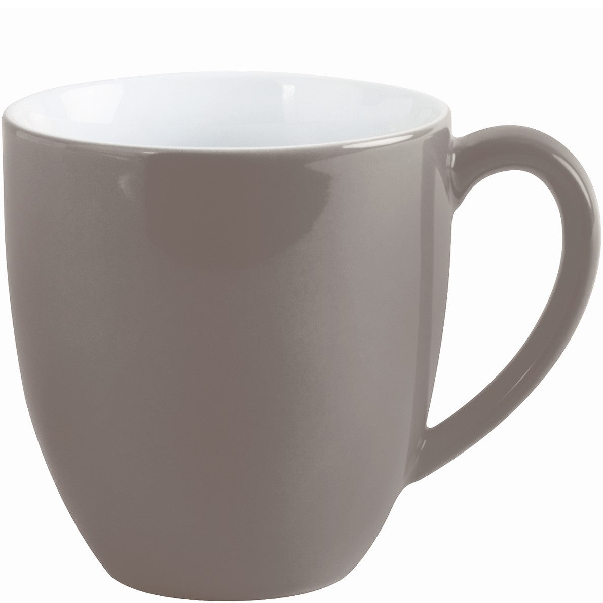 Graue Tasse mit Henkel.