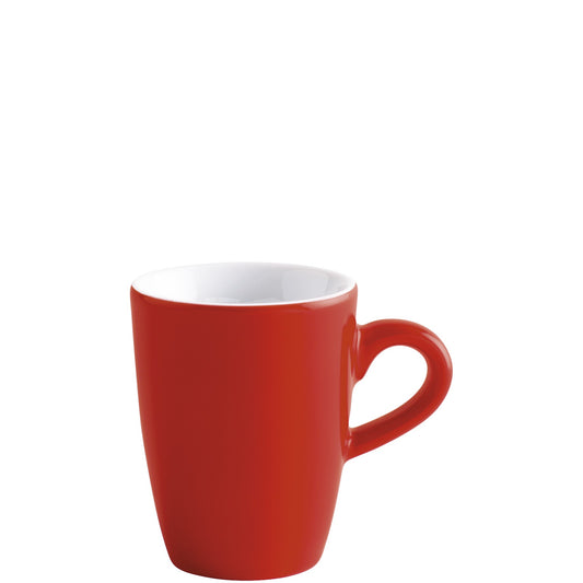 Rote Tasse mit Henkel.