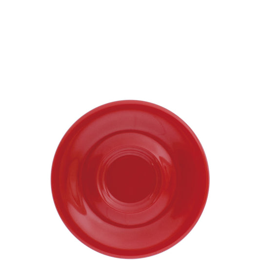 Roter Porzellanteller, runde Form.