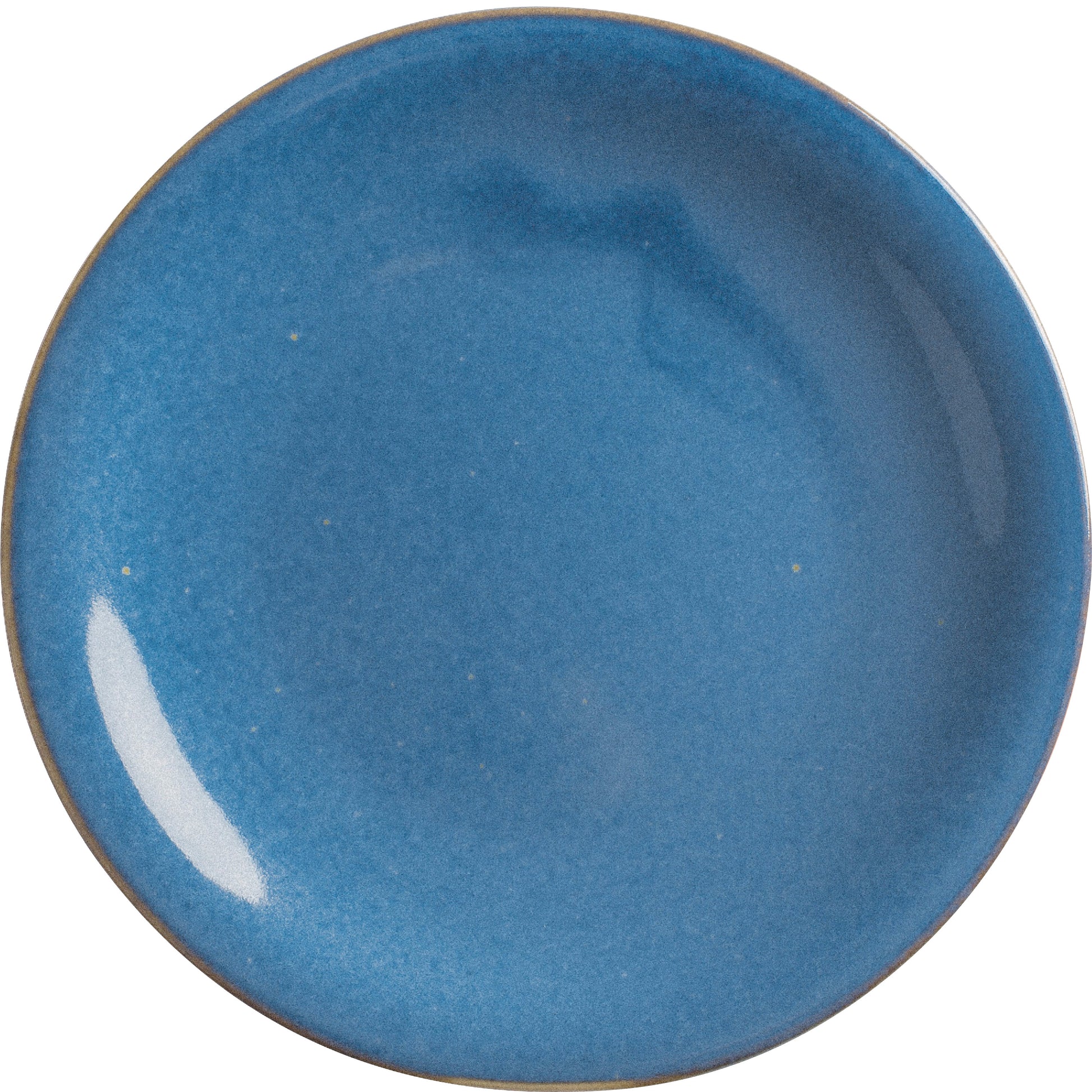 Blauer Teller mit glatter Oberfläche.