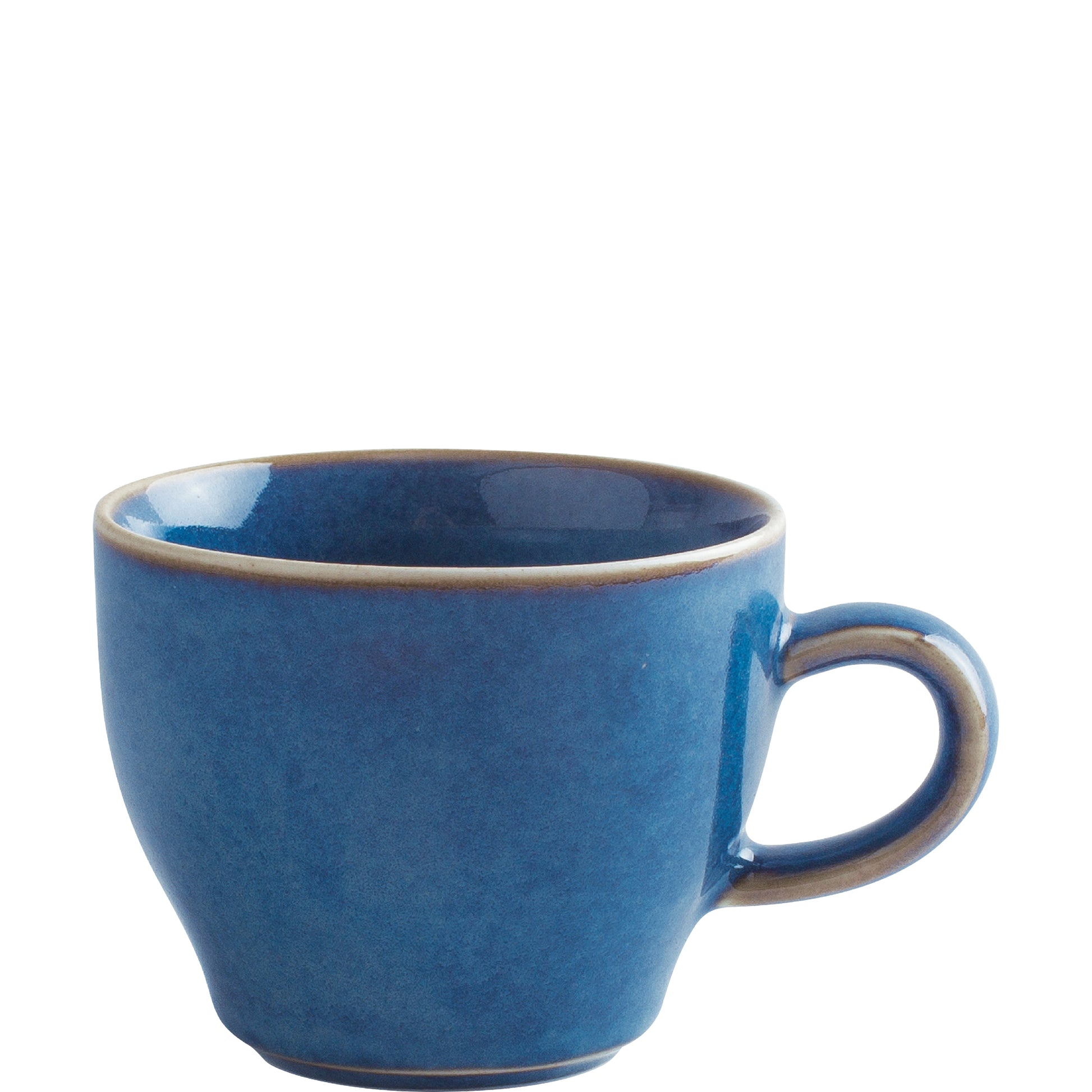Blaue Porzellantasse mit Henkel.