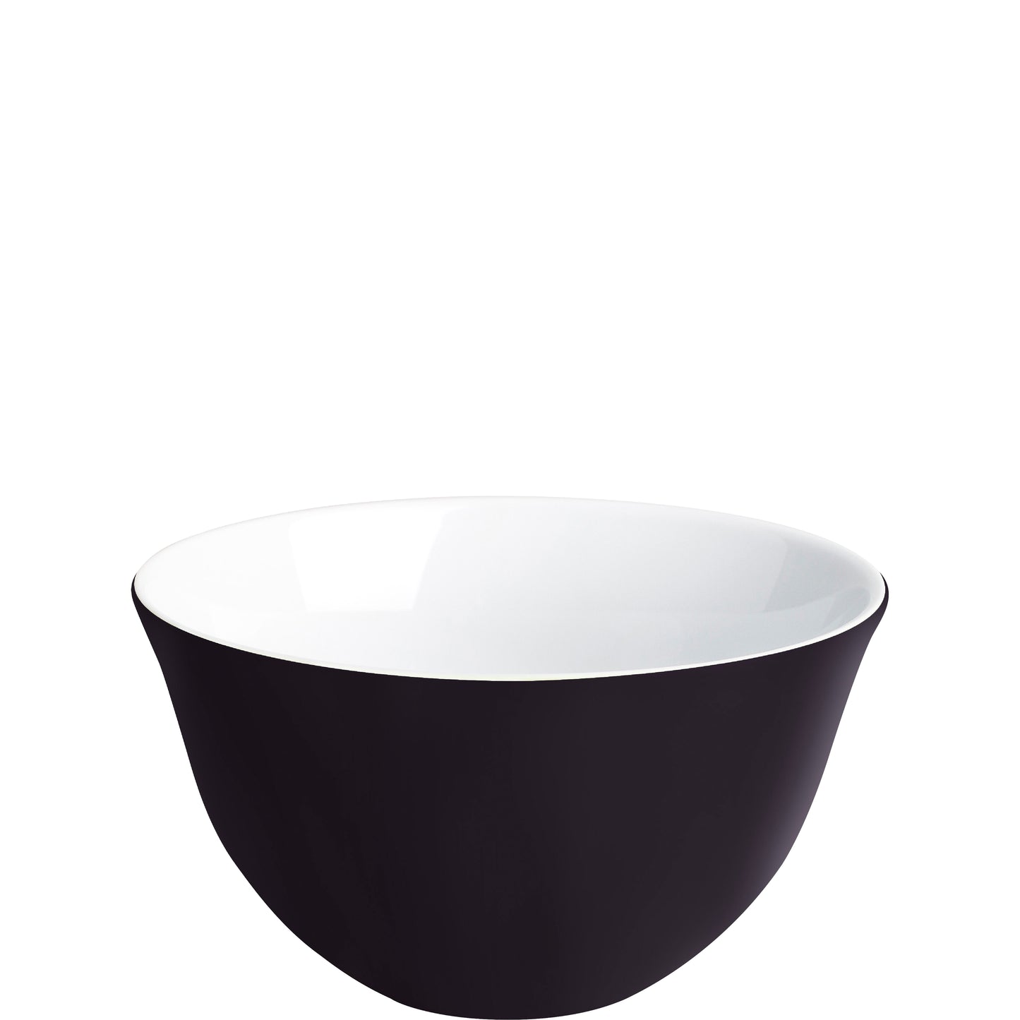 Schwarze Schüssel mit weißem Innenraum.
