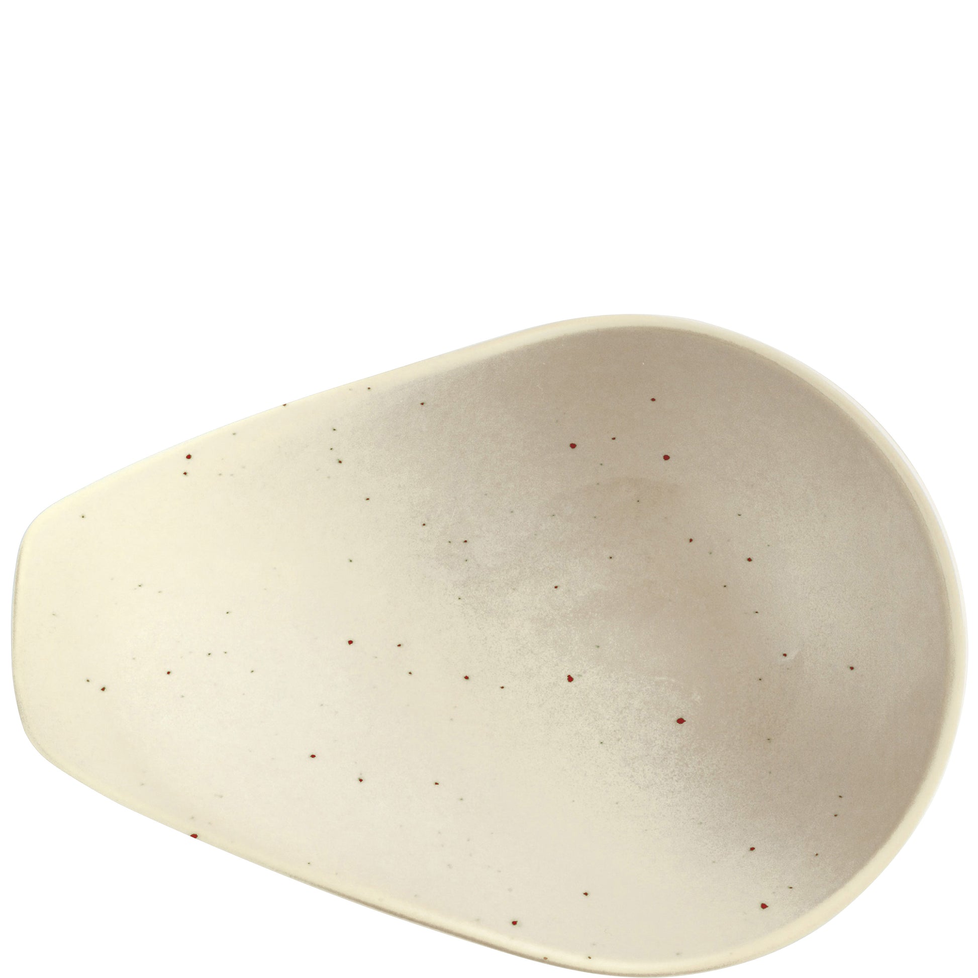 Leere, beige Schale mit roten Flecken