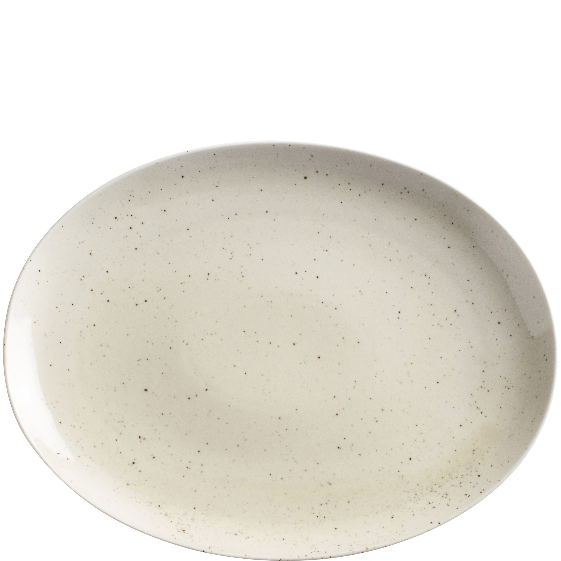 Leere weiße Schale mit schwarzen Sprenkeln