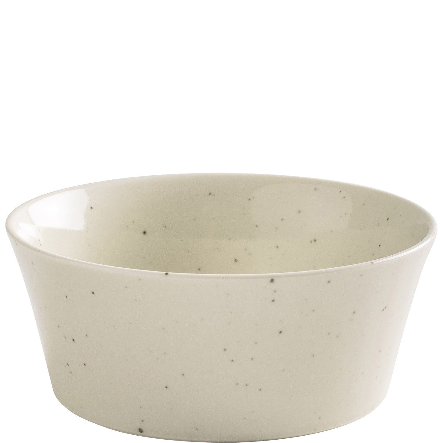 Weiße Schale mit Sprenkeln.