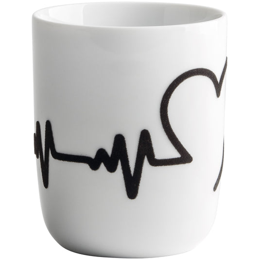 Weiße Kaffeetasse mit schwarzem Scribble-Design