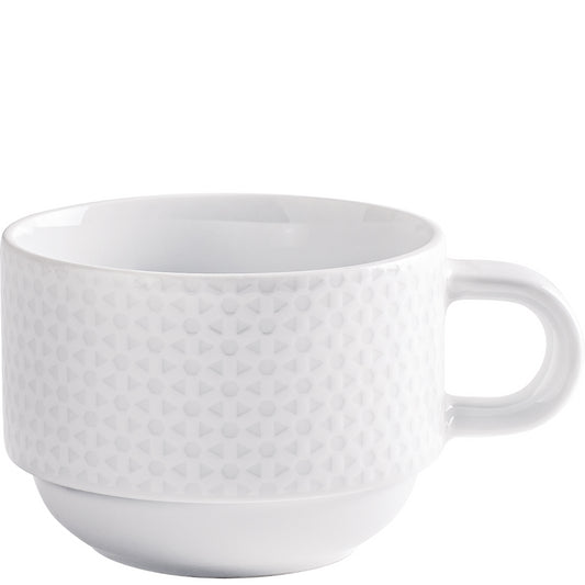 Weiße Tasse mit Muster.