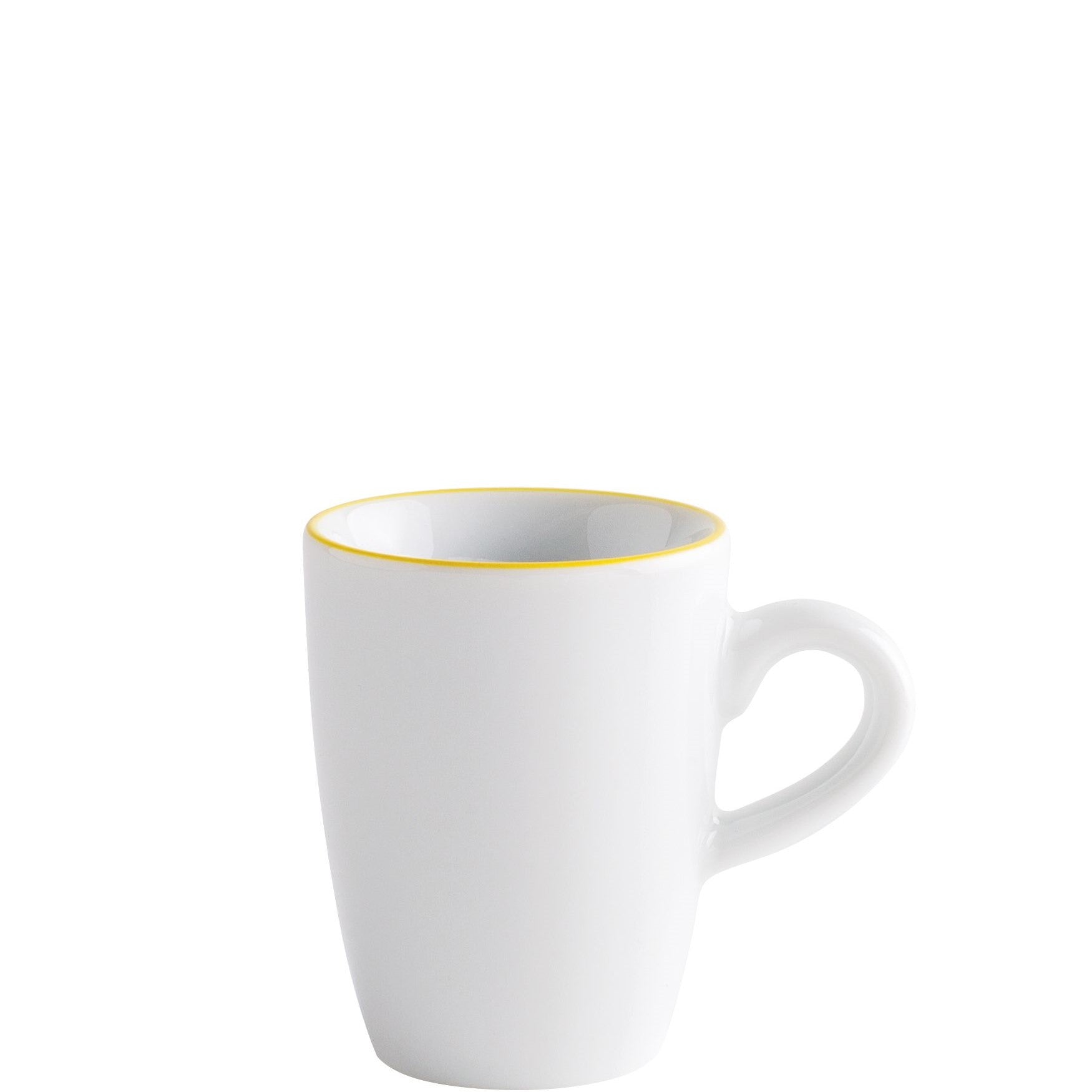 Weiße Kaffeetasse mit gelbem Rand